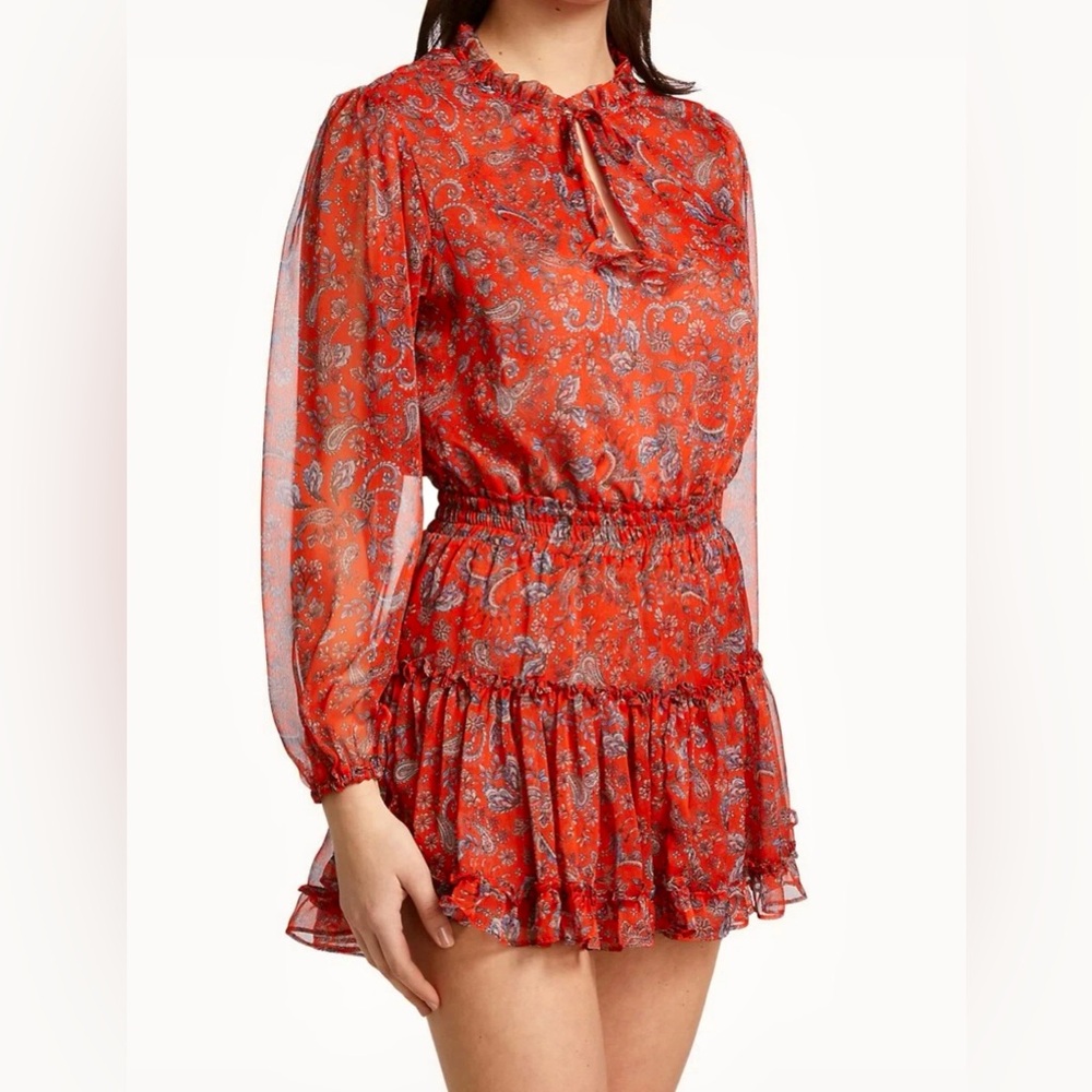 MISA Los Angeles Lorena Chiffon Long Sleeve Mini Dress in Aranciatta Paisley XS